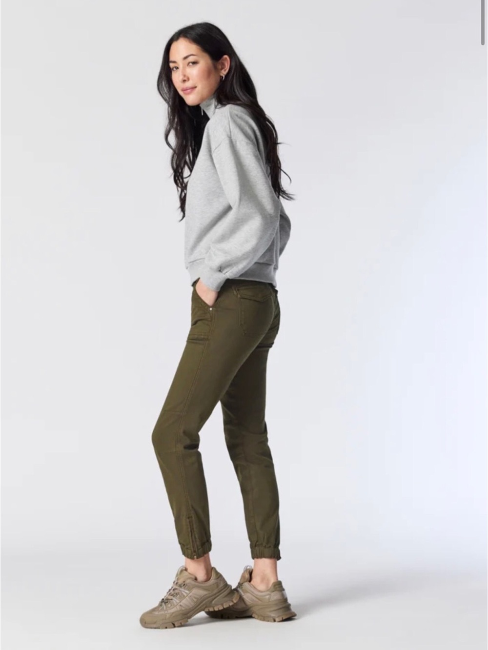 Mavi Ivy Mid-rise slim cargo Jeans Pants in Dark Jade